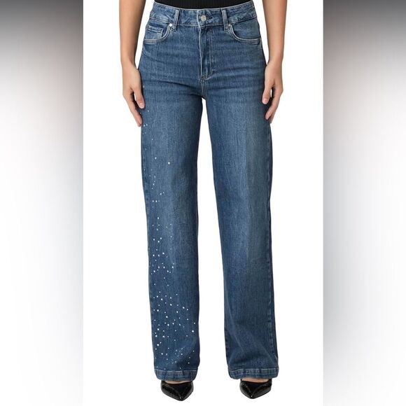 PAIGE Sasha crystal embellished high rise straight leg jeans in Laurena, size 28 - Picture 3 of 12